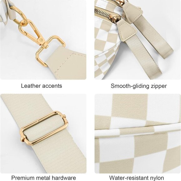 Large Beige Checkered Bum Bag - Versatile Sling with Adjustable Strap for Travel - Picture 7 of 8